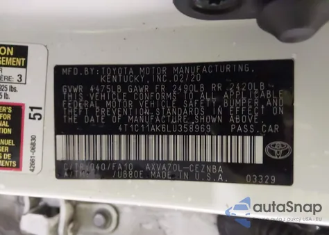 2020 Toyota Camry Le from USA, damaged, VIN 4T1C11AK6LU358969